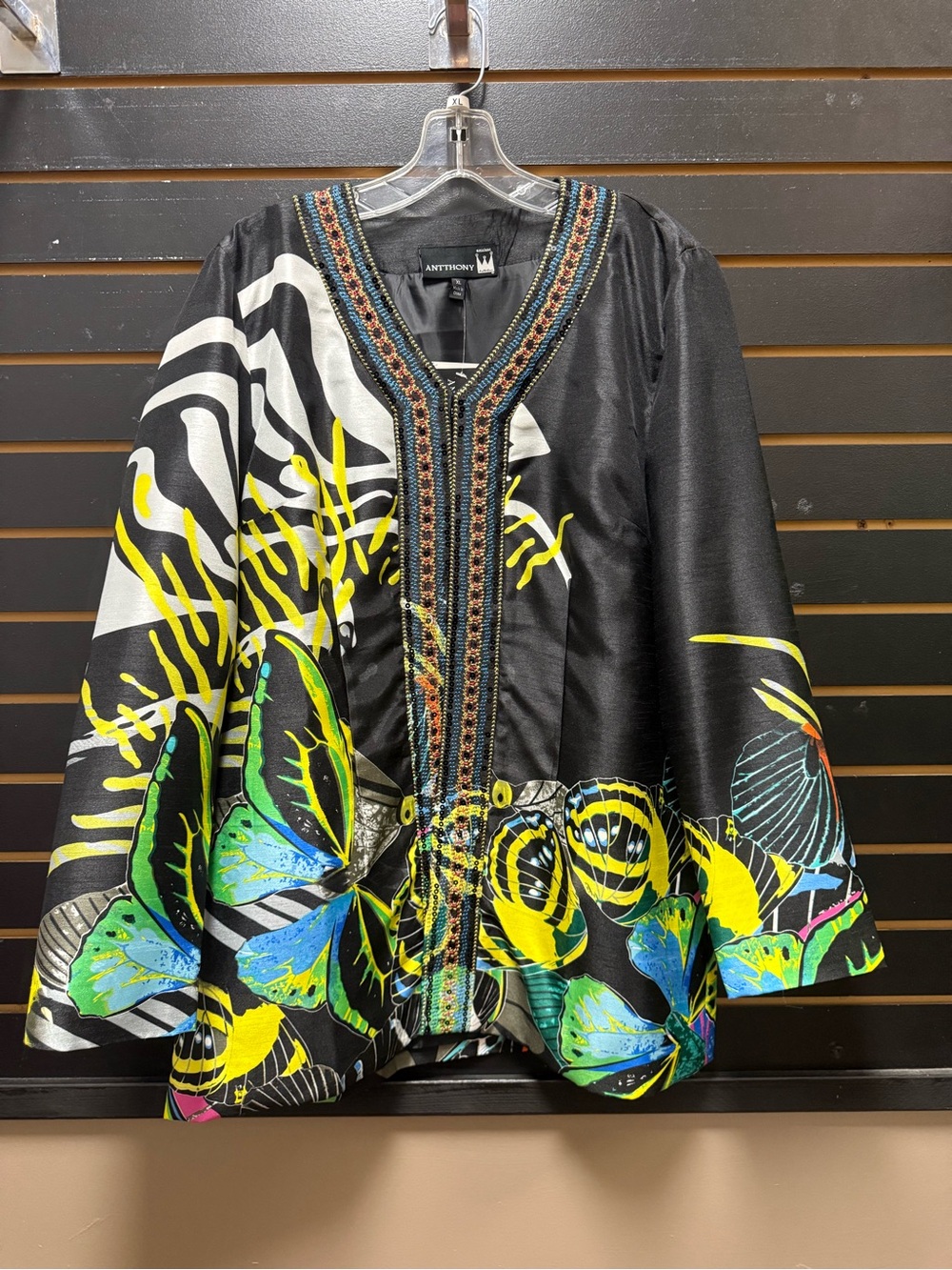 NWT Antthony Originals Butterfly Print Embellished Jacket Top XL